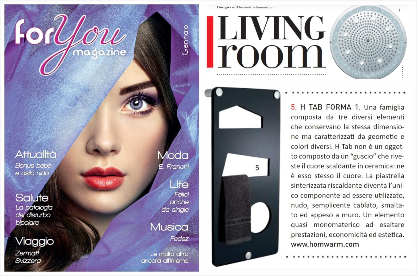LIVING ROOM. SPECIALE ARREDO BAGNO (FOR YOU Magazine Rome, Italy) 53 H TAB uno scaldasalviette elettrico dalle forme geometriche modern