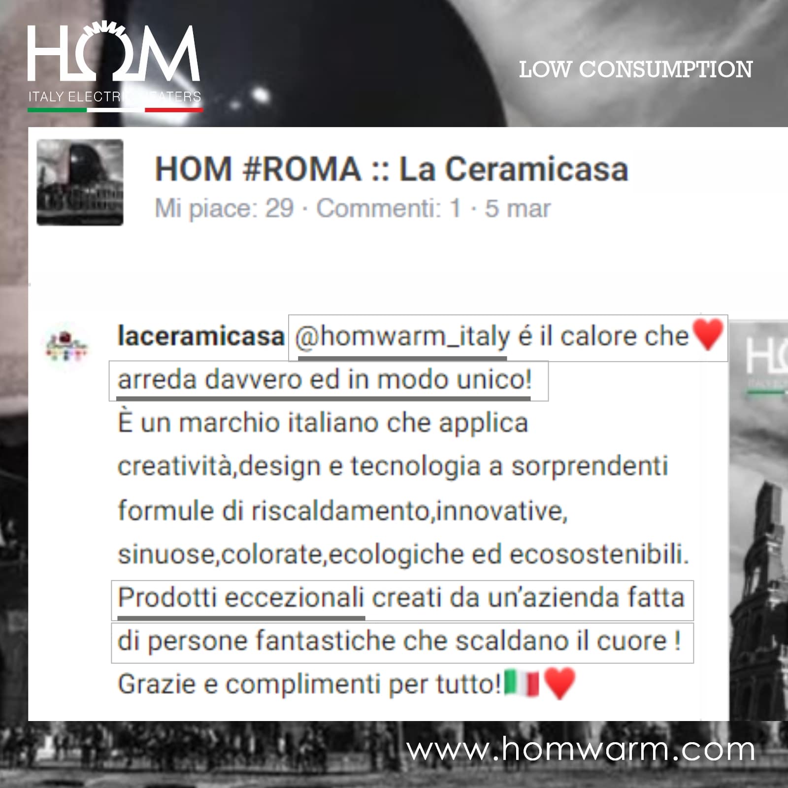 Dicono di noi: HOM radiatori e scalda salviette di design, HOM è un marchio italiano che applica creatività, design e tecnologia a sorprendenti formule di riscaldamento 8 é il calore che arreda